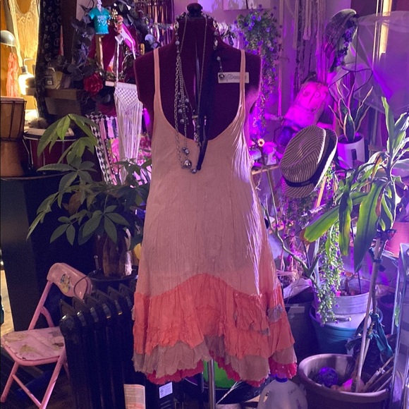 Pink/Orange Layered Dress. 100% rayon and %100 cotton. Bogo,Hippy or romantic FP - Picture 1 of 6